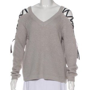 Rag & Bone gray lace up cutout v neck sweater